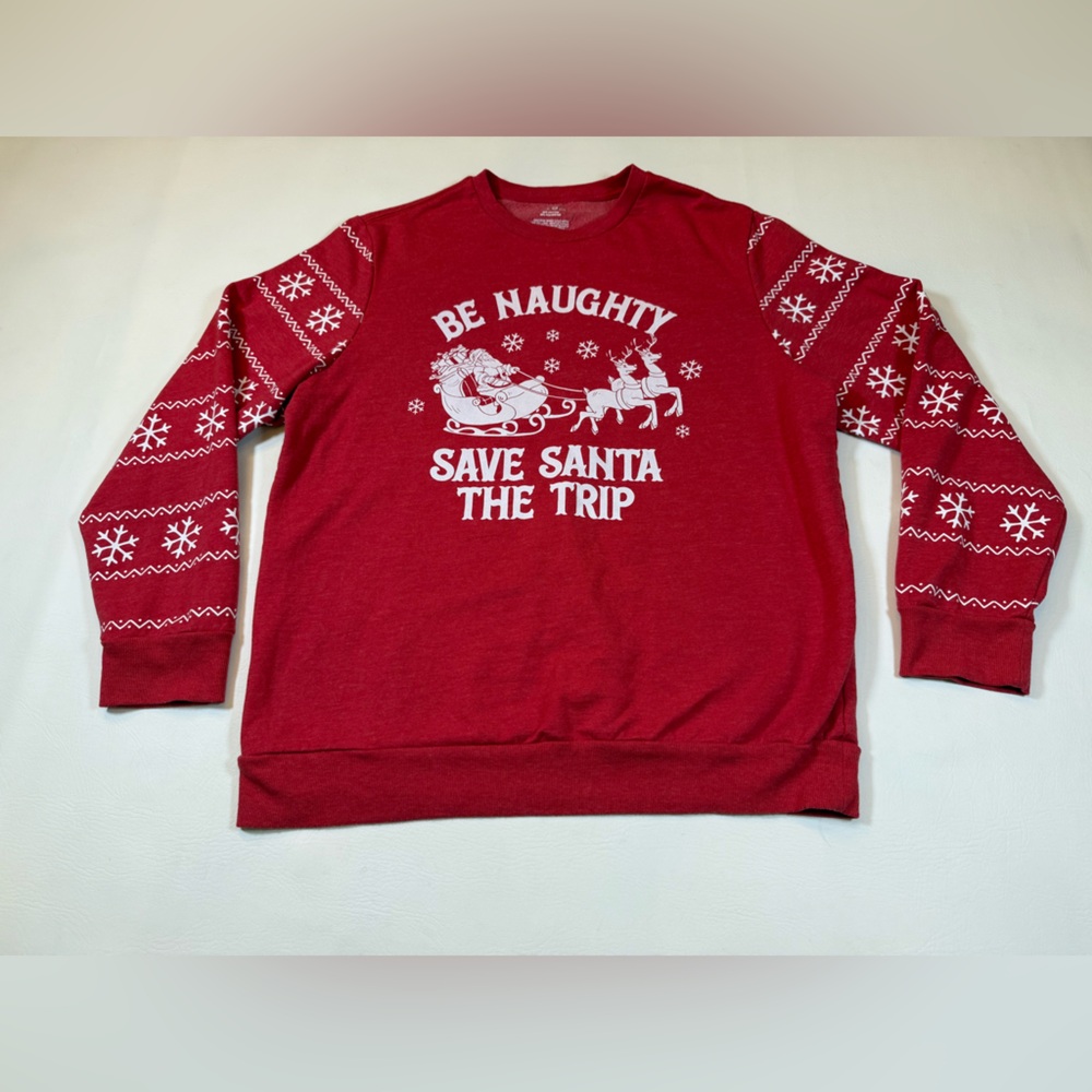 Christmas dirty Santa sweatshirt adult XL red “Be Naughty” long sleeve (bin T)
